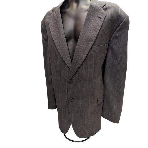 Stafford Suit Jacket Mens 48R Wool Blazer Gray Pinstripe Sport Coat Two Button - Picture 7 of 13